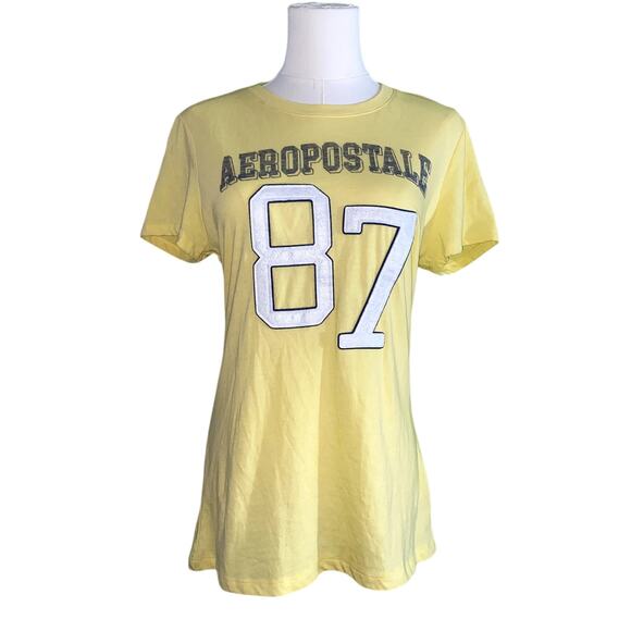 Aeropostale Yellow Graphic Tee Women’s XL 87 Logo Short Sleeve Casual Summer - Picture 1 of 3